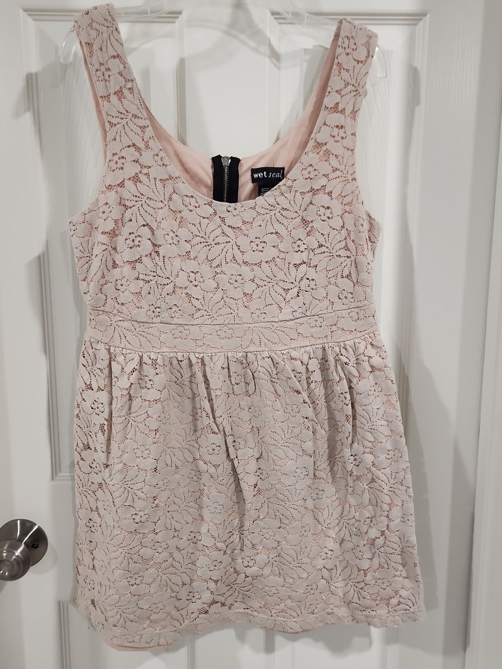 Vintage Y2K Wet Seal Beige Lace Top Sleeveless Boho Indie Blouse Large CR1205